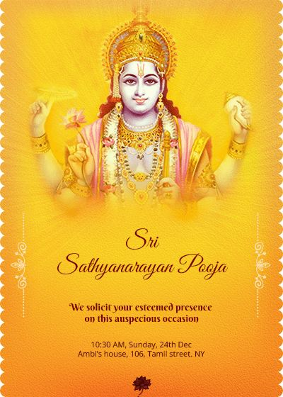 Satyanarayana Swamy Pooja Invitation houswarming pooja Online 