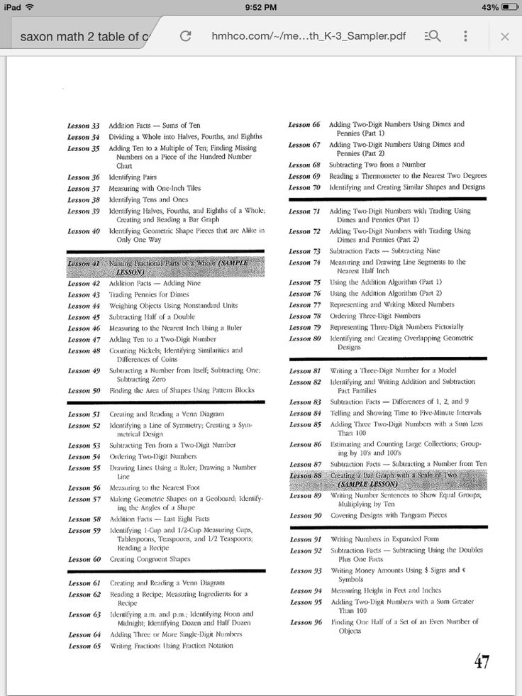 Saxon Math 2 Table Of Contents Page 2 Saxon Math Kindergarten Math 