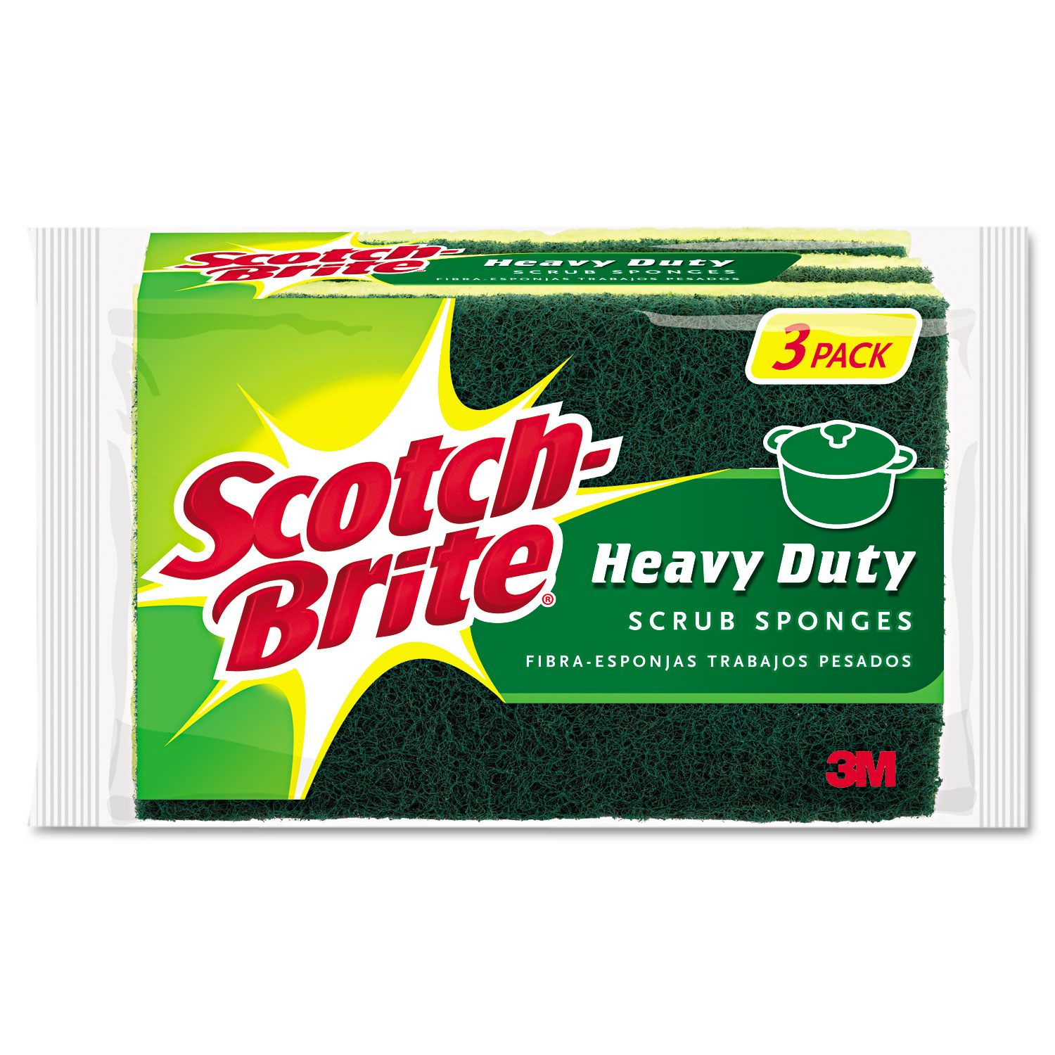 Scotch Brite Heavy Duty Scrub Sponge 4 1 2 X 2 7 10 X 3 5 Green Yellow