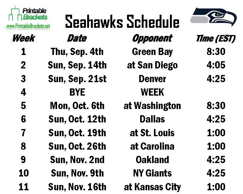 Seahawks Schedule Seattle Seahawks Schedule FreePrintable.me