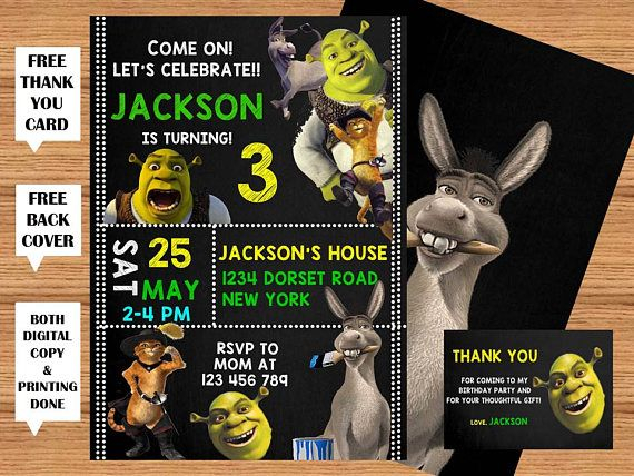 Shrek Invitation Shrek Kids Birthday Printable Invitation Back Cover 