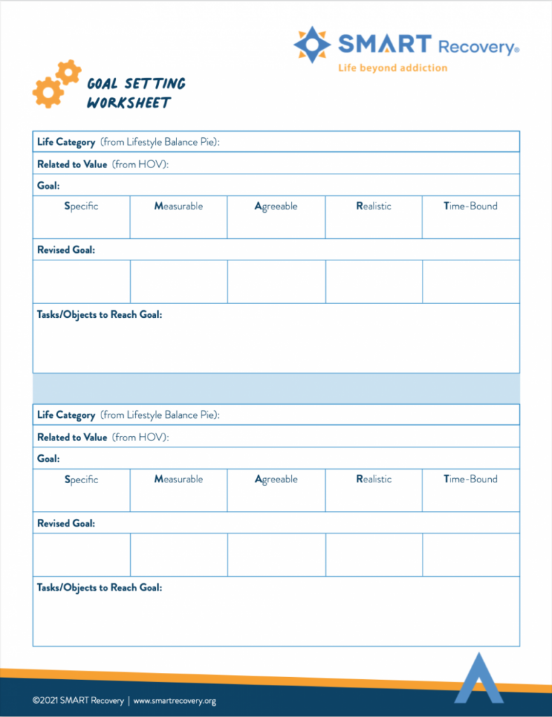 SMART Recovery Tool Goal Setting Worksheet SMART Recovery