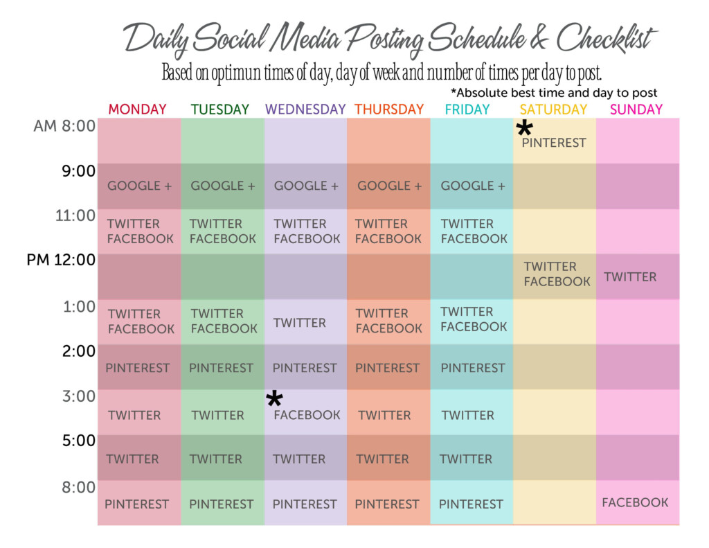 Social Media Posting Schedule Template Example Calendar Printable