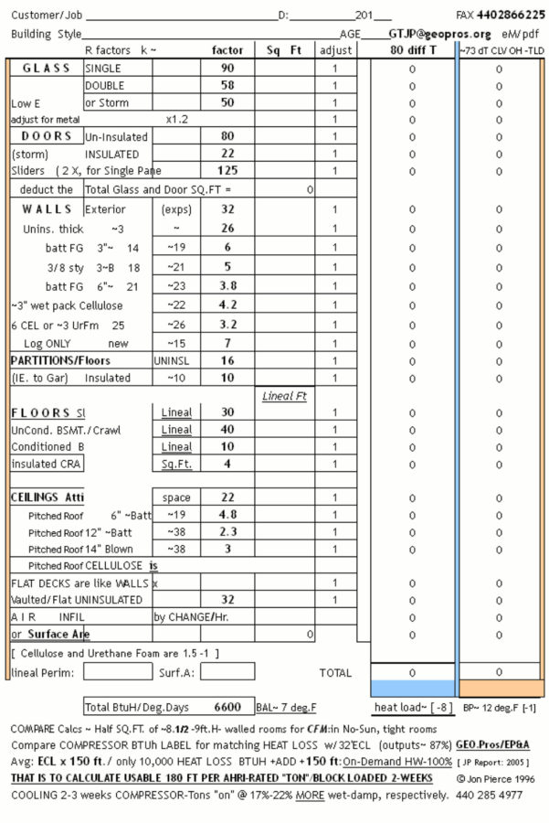 Solar Gain Calculation Spreadsheet For Heat Load Calculation 