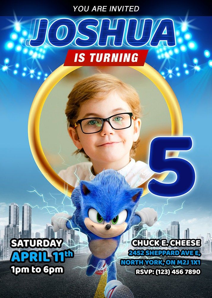 Sonic The Hedgehog Birthday Invitation PDF Digital File Download 