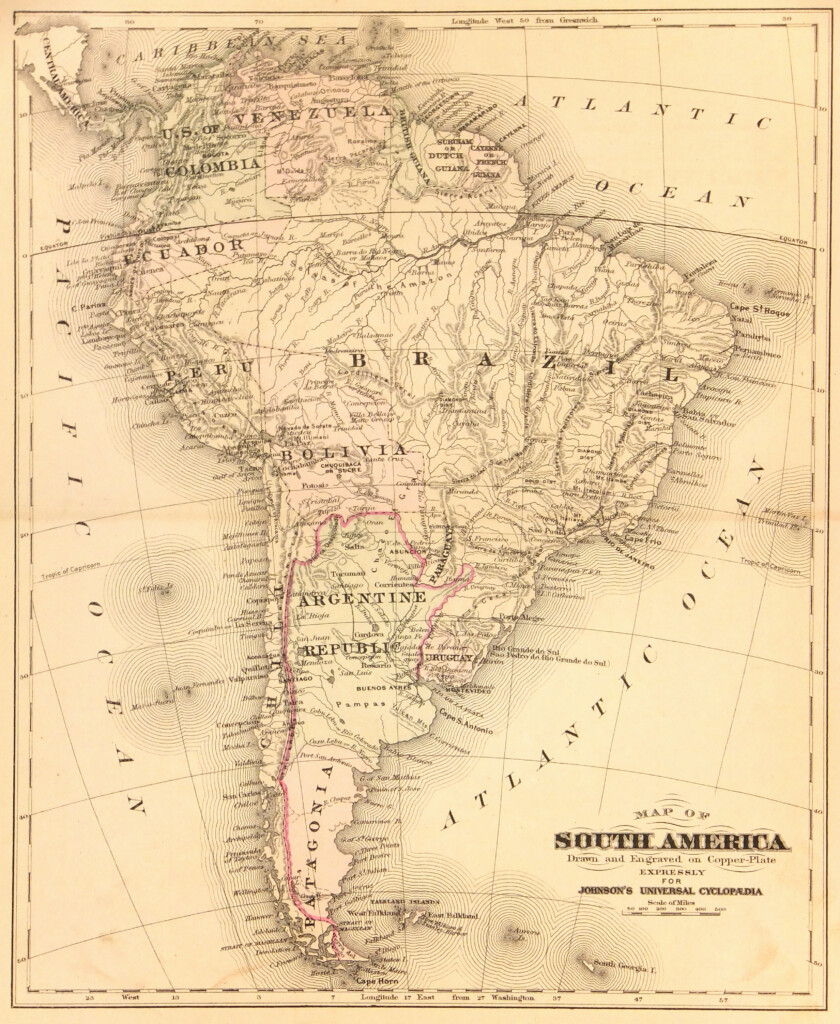 South America Map 1885 Original Art Antique Maps Prints