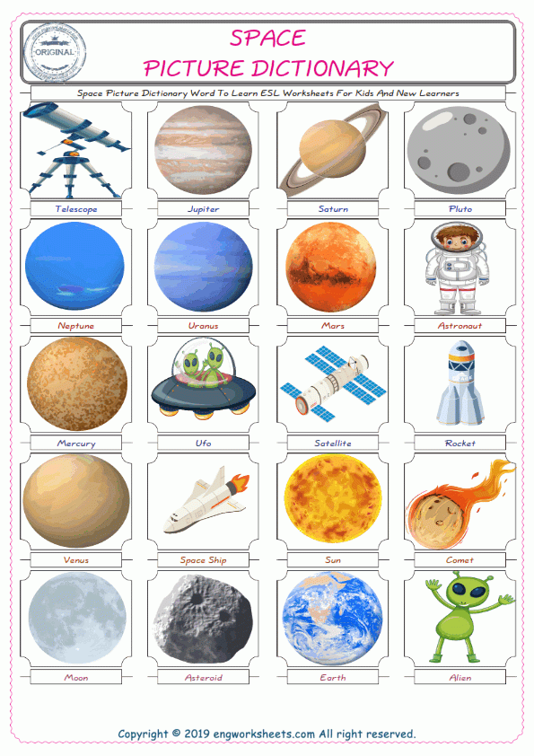 Space English ESL Vocabulary Worksheets EngWorksheets