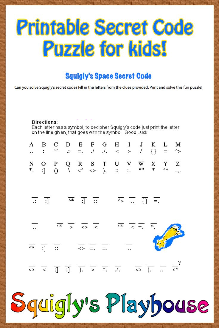 Squigly s Space Secret Code Word Puzzles For Kids Printable Puzzles