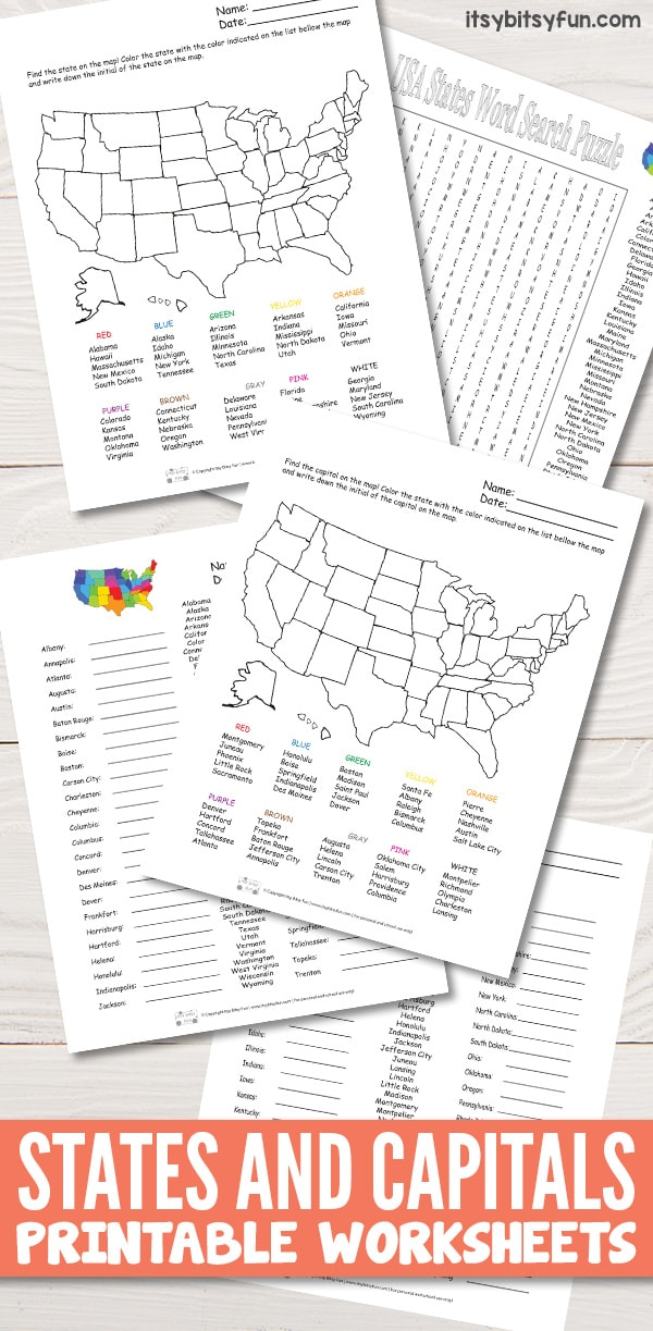 States And Capitals Worksheets Itsybitsyfun