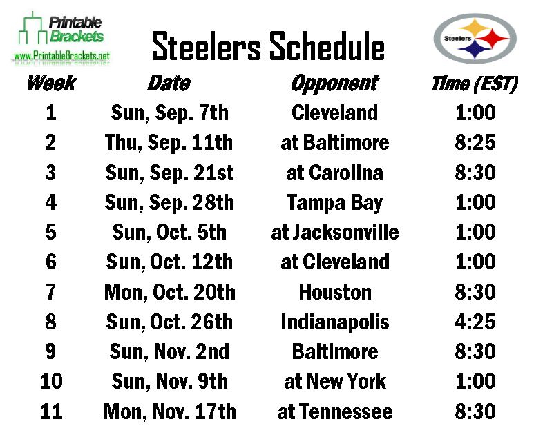 Steelers Schedule Pittsburgh Steelers Schedule FreePrintable.me