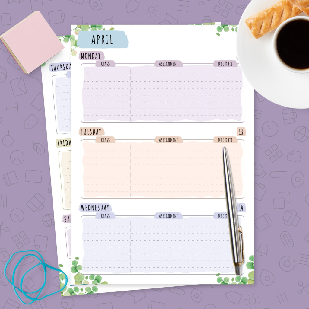 Student Weekly Schedule Template Floral Template Printable PDF