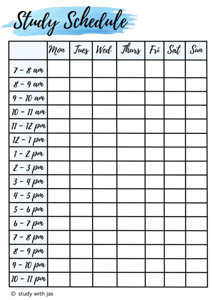 Study Schedule Printable Study Planner Printable Study Timetable 