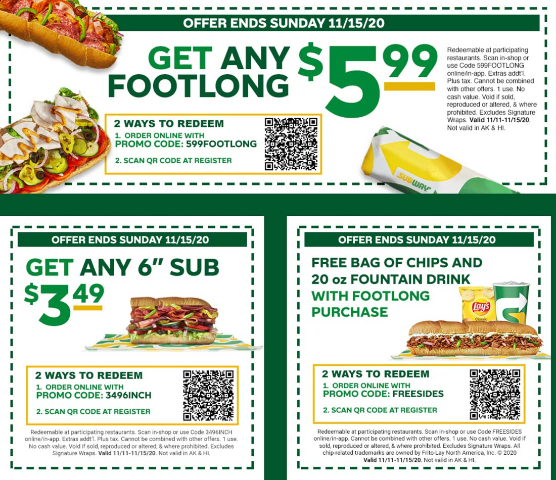 Subway August 2021 Coupons And Promo Codes FreePrintable.me