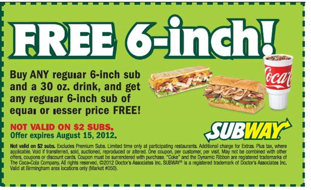 Subway Menu Coupons Subway Coupons