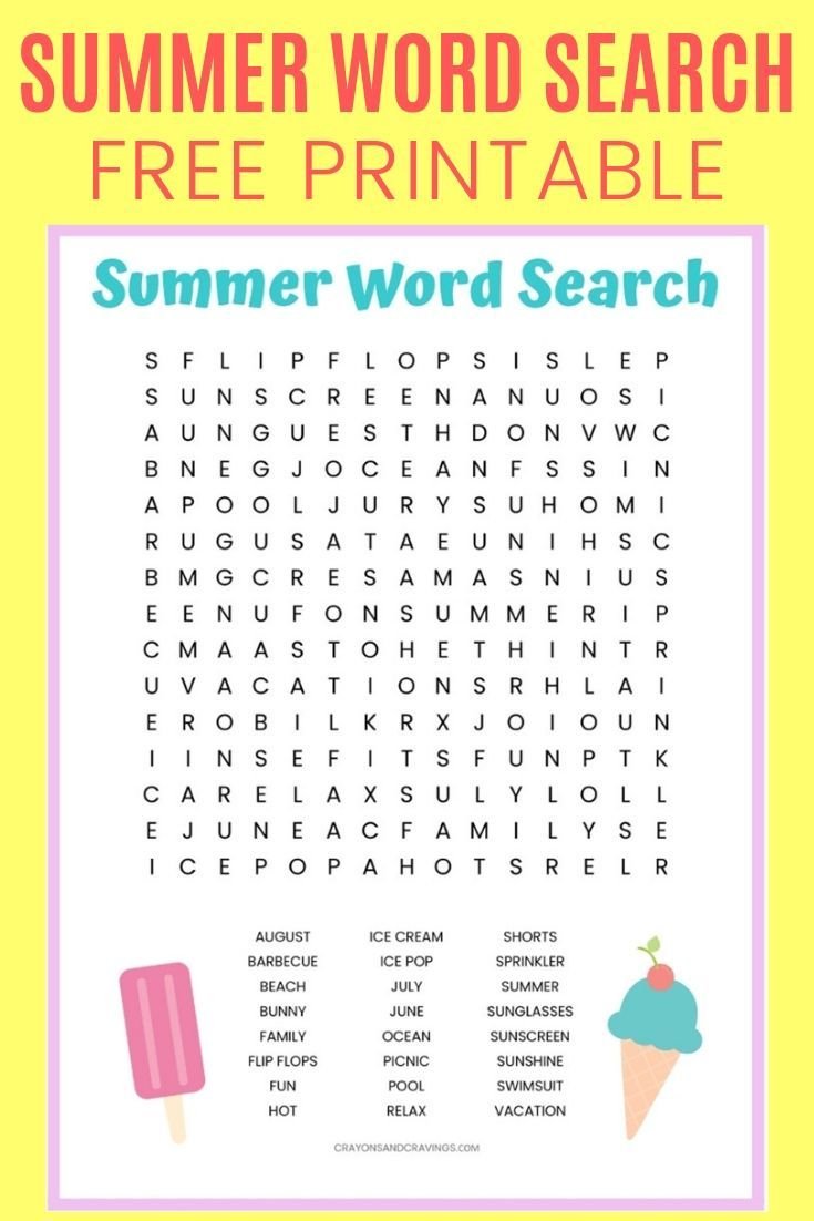 Summer Word Search Printable