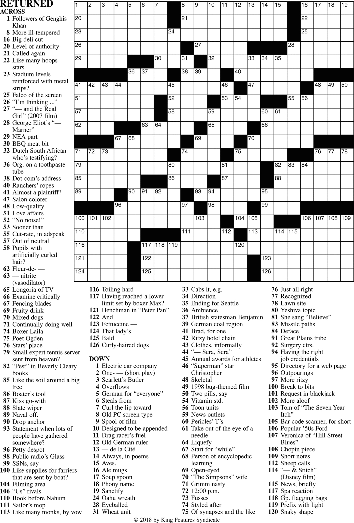 Sunday Printable Crosswords