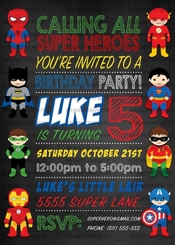 Superhero Birthday Invitations Printable Digital File Invitaciones