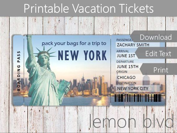 Surprise New York Trip Ticket Vacation Tickets Instant Etsy New 