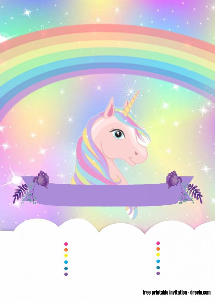 Sweet Party With Rainbow Unicorn Invitation Template FREE Printable