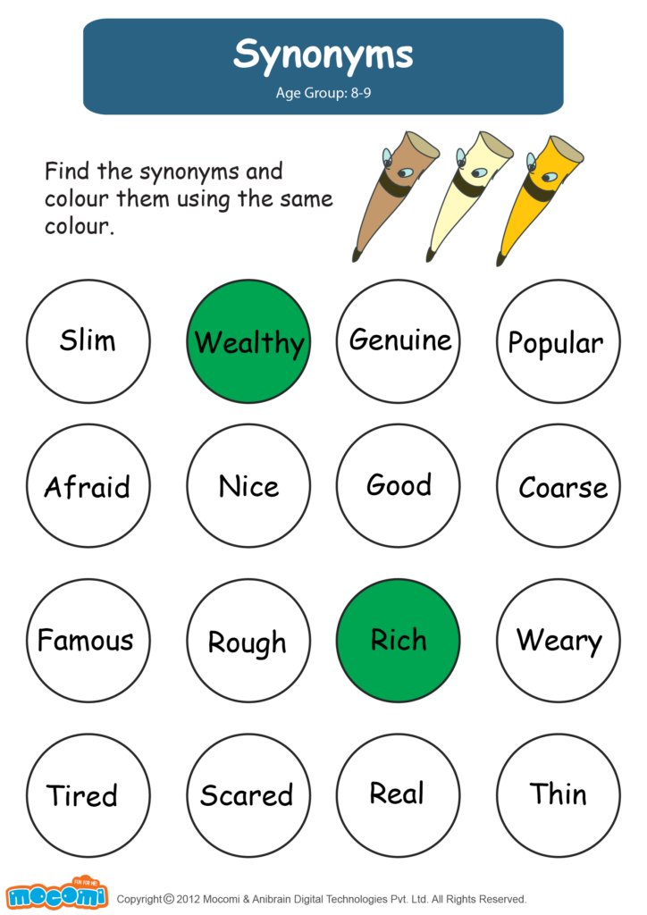 Synonyms Worksheet Grammar Worksheets For Kids Mocomi