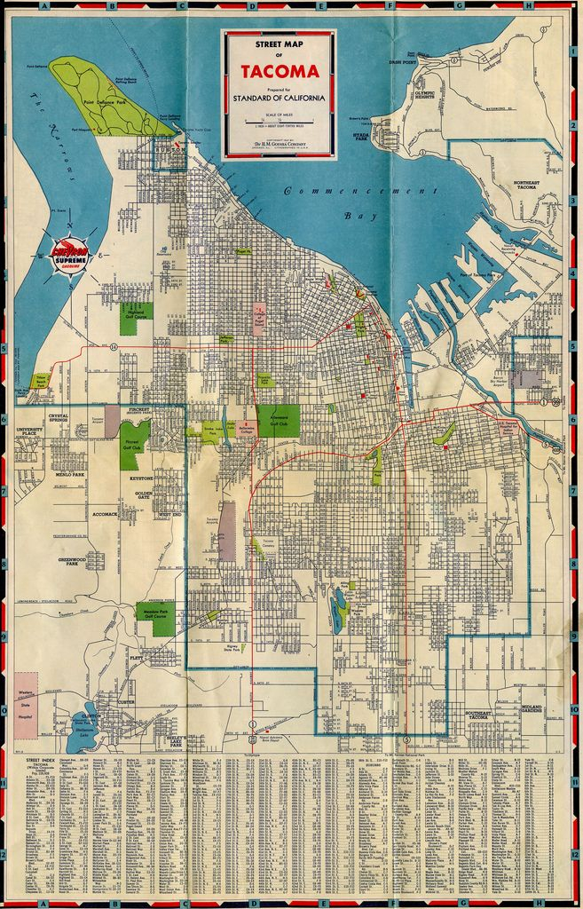 Tacoma Road Map 1947 Map Tacoma Washington State History