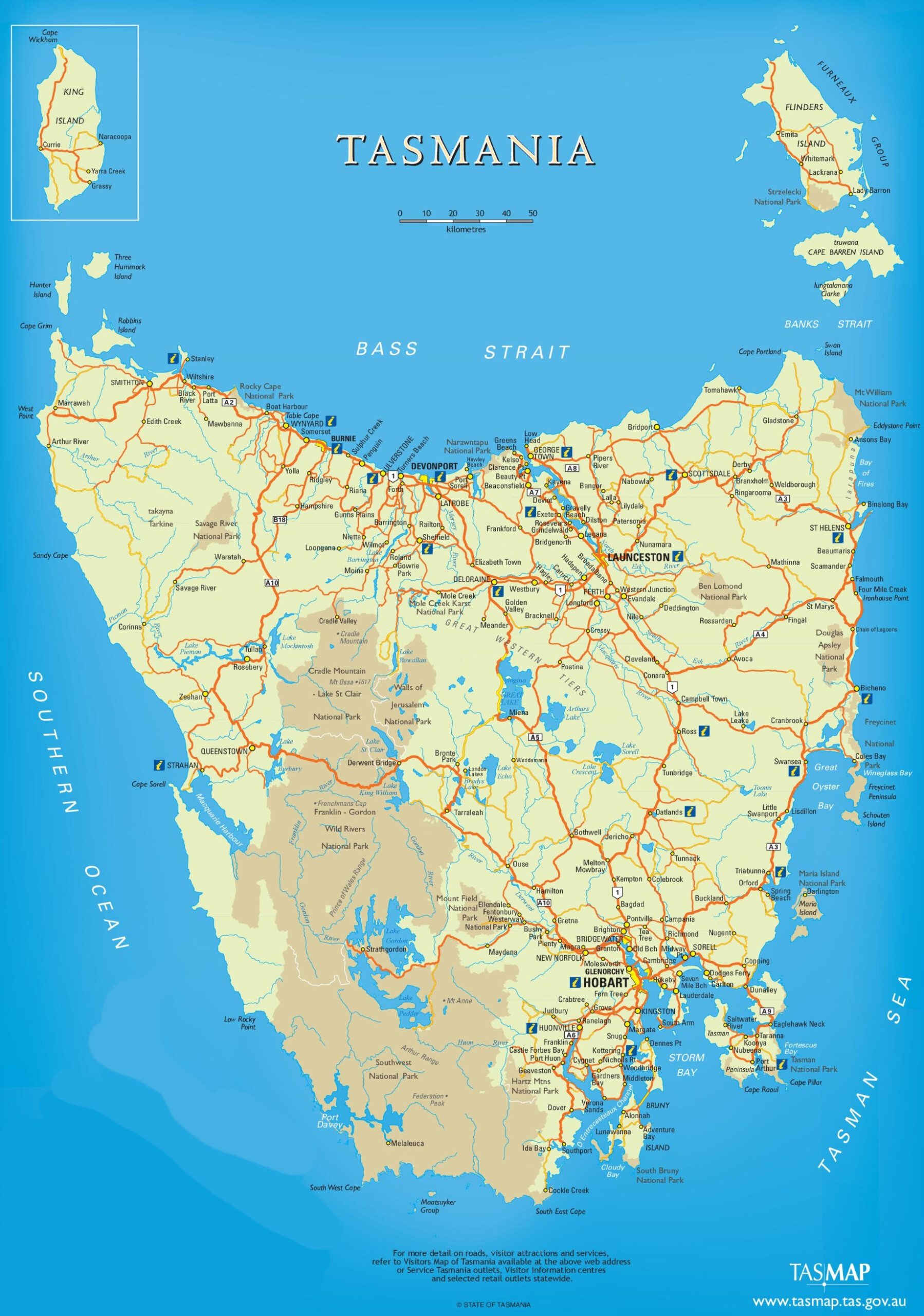 Tasmania Tourist Map