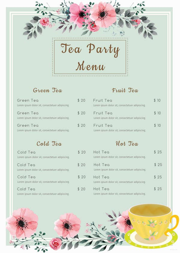 Tea Party Menu 7 Free Design Templates Download Free Premium 