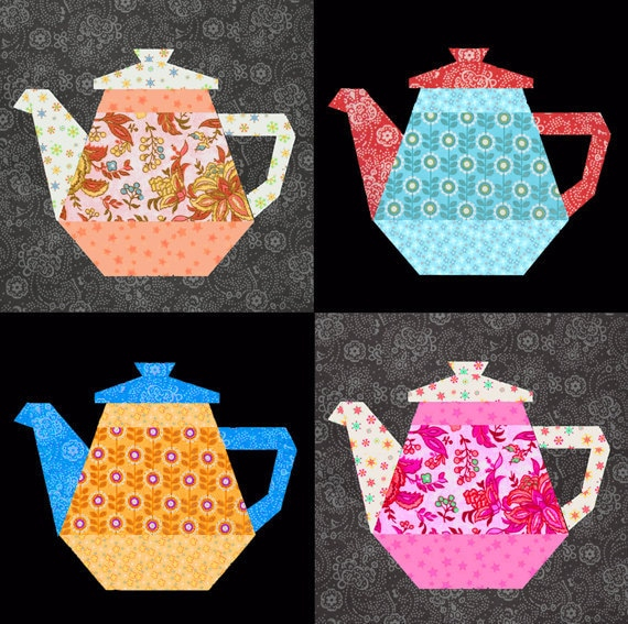 Tea Pot Paper Pieced Quilt Block Pattern PDF By BubbleStitch