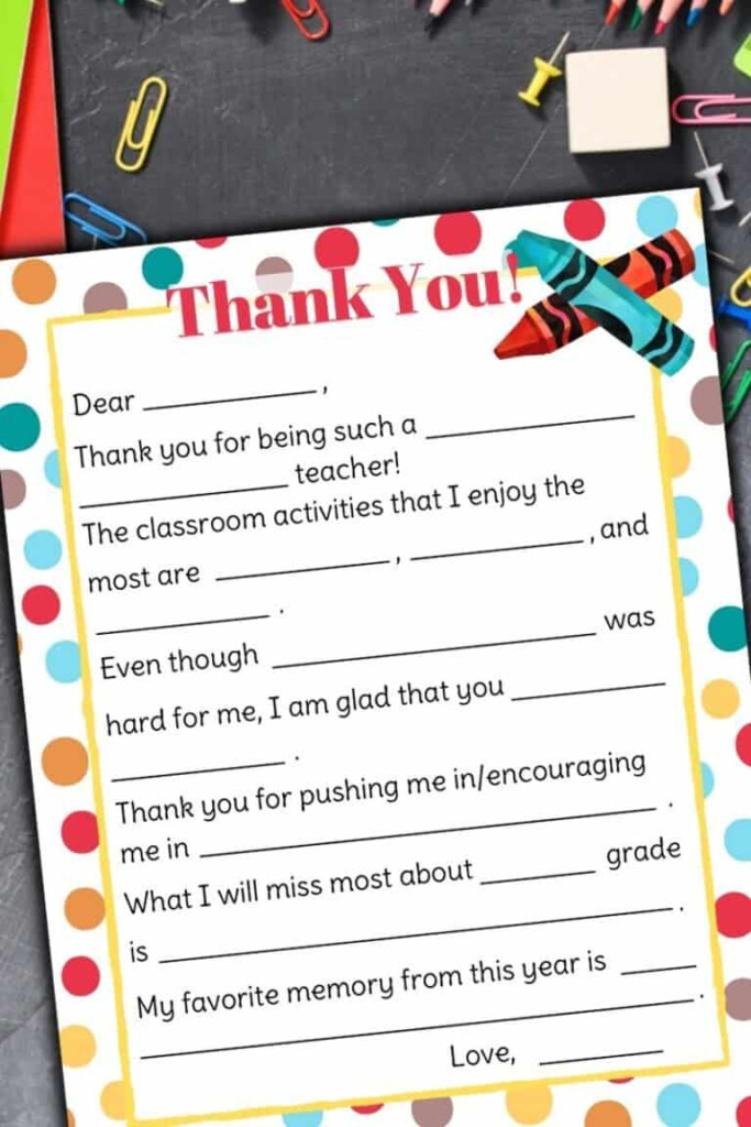 Teacher Appreciation Letter Free Printable Fill In The Blanks Template 