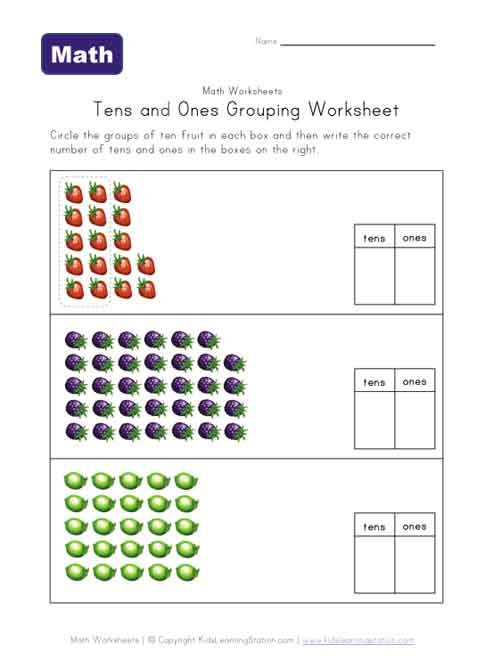 Tens Ones Grouping Fruit Worksheet Tens And Ones Worksheets Tens And