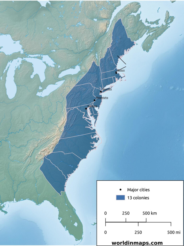 The 13 Colonies World In Maps