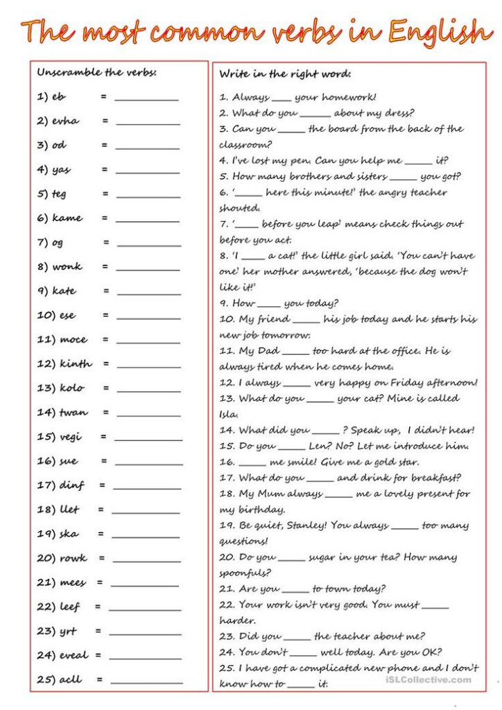 The 25 Most Common Verbs In English Worksheet Free ESL Printable 