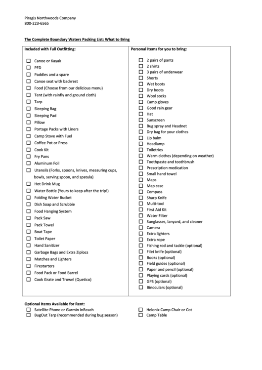 The Complete Boundary Waters Packing List What To Bring Printable Pdf 