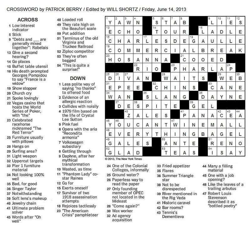 The New York Times Crossword In Gothic 06 14 13 The Friday Crossword