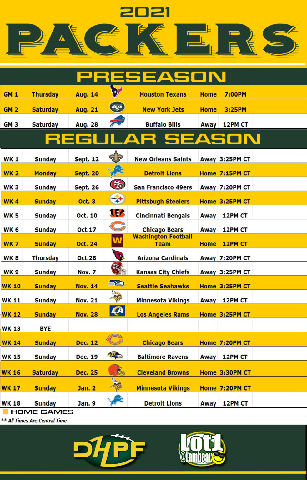 Green Bay Packer Printable Schedule FreePrintable.me