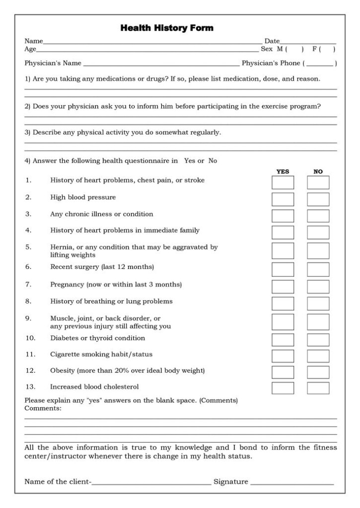The Physical Activity Readiness Questionnaire Par Q Health History 