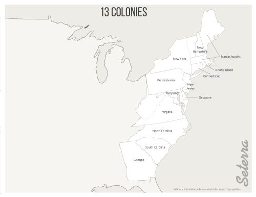 The U S 13 Colonies Printables Map Quiz Game History Interactive 