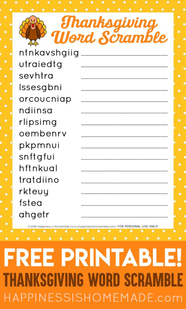 This FREE Printable Thanksgiving Word Scramble Puzzle Is A Ton Of Fun 