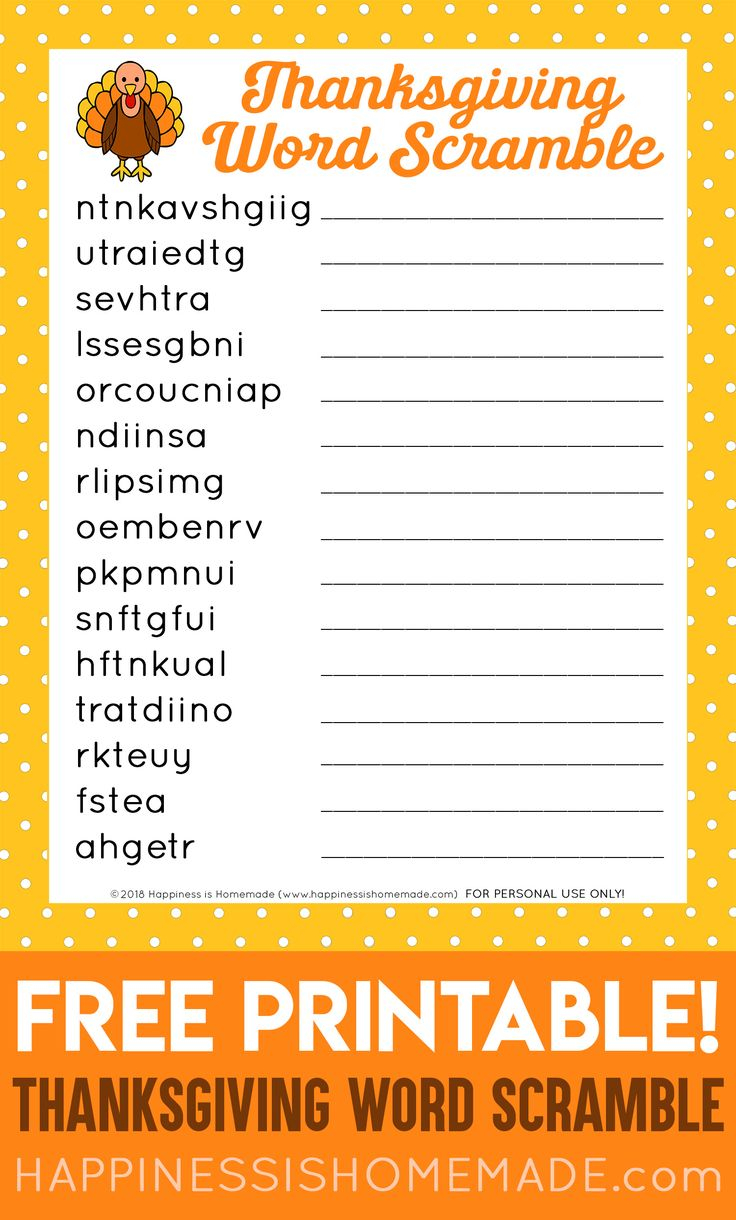 This FREE Printable Thanksgiving Word Scramble Puzzle Is A Ton Of Fun