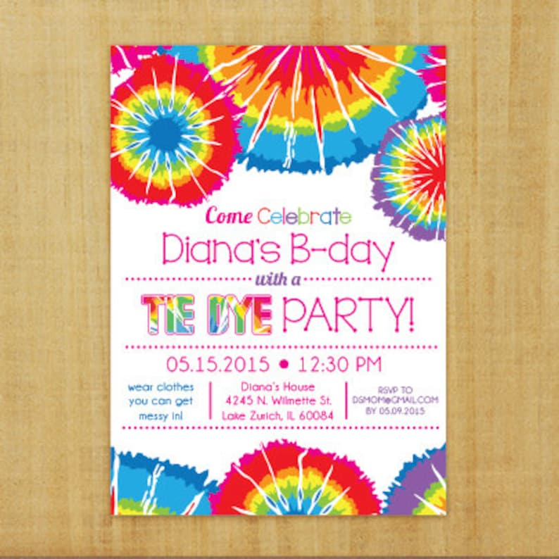 Tie Dye Invitation Printable Etsy