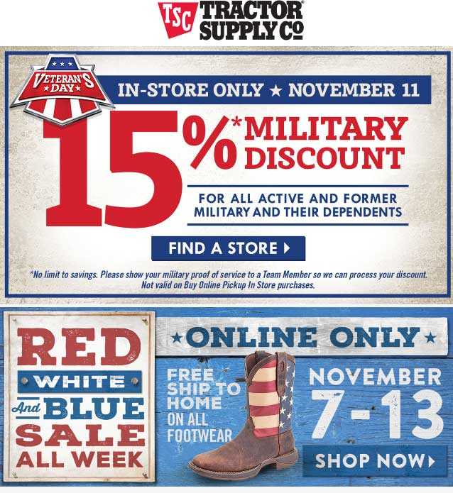 Tractor Supply Co Coupons Military Family Enjoy 15 Off Friday At 