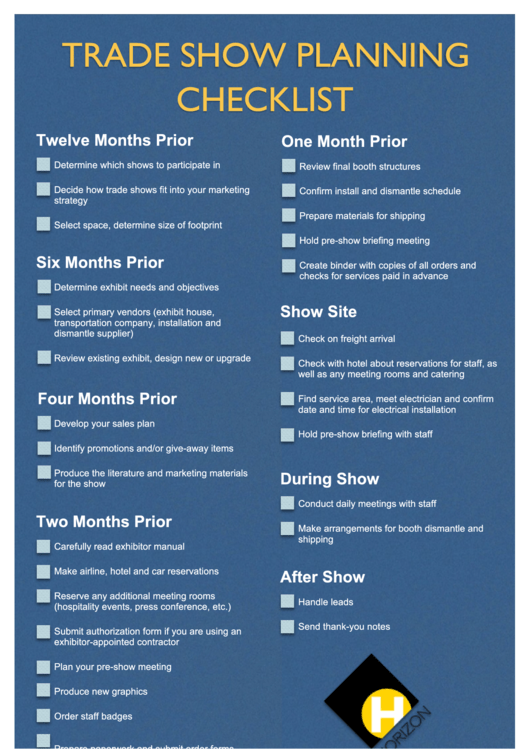 Trade Show Planning Checklist Template Printable Pdf Download