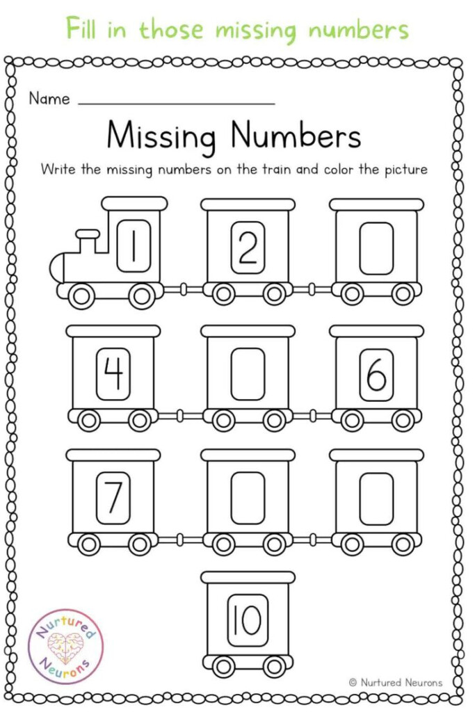 Train Missing Number Worksheet 1 10 Kindergarten Math Printable 