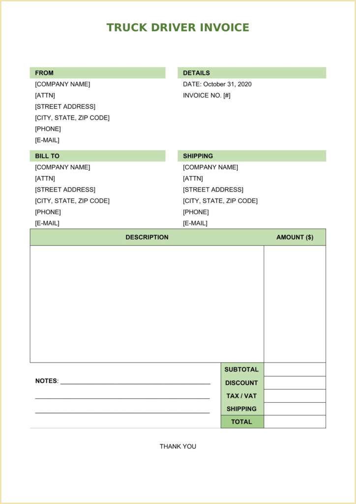 Truck Driver Invoice Template Sample GeneEvaroJr