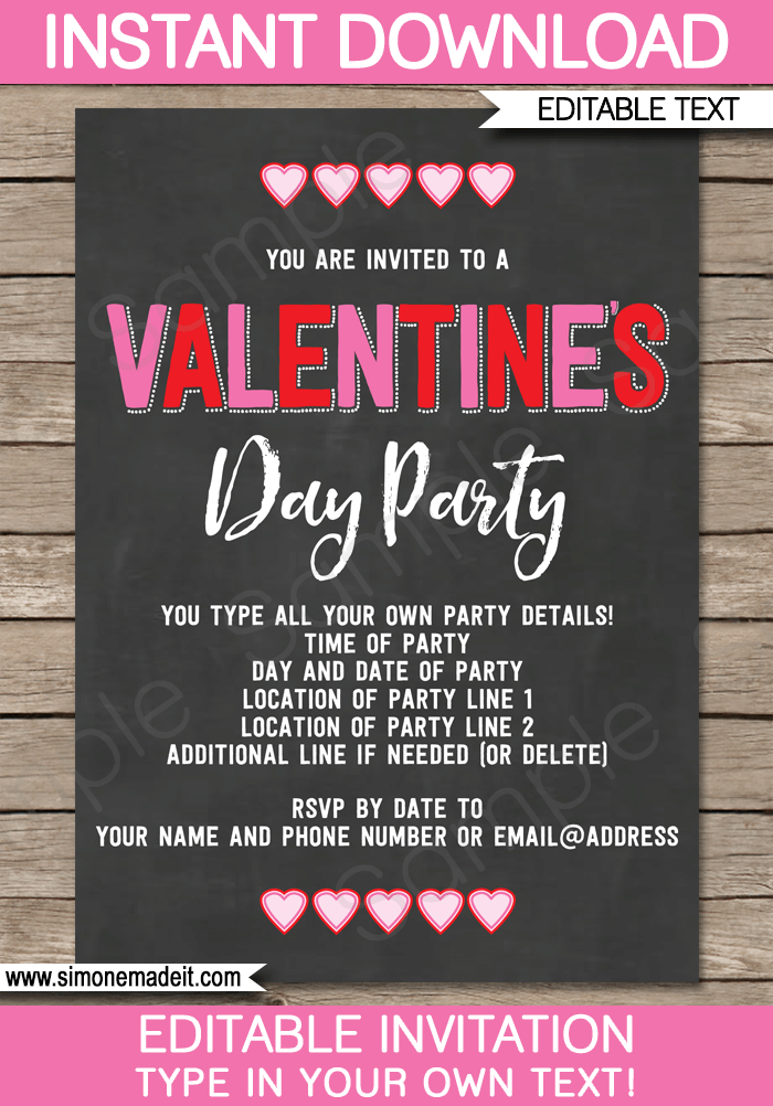 Valentine s Day Party Invitations Template Editable Printable Invites