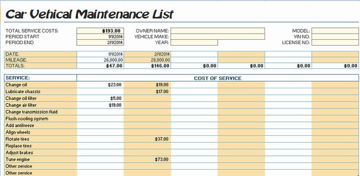 Vehicle Maintenance Checklist Excel Elegant Car Maintenance List