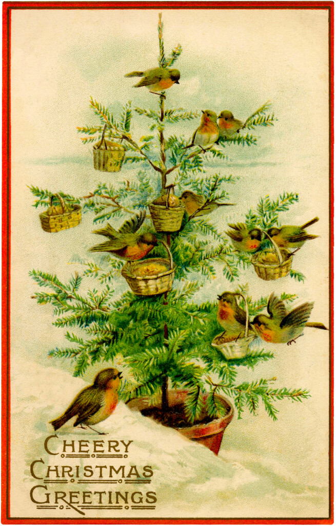 Vintage Birds Christmas Tree Image Charming The Graphics Fairy