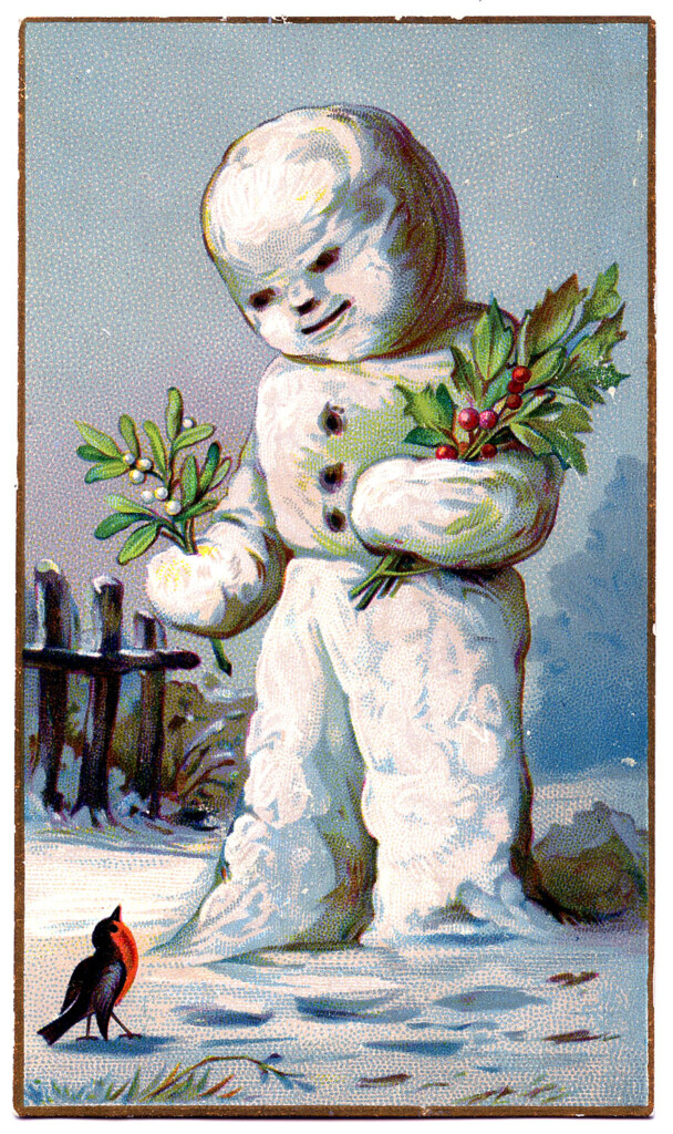 Vintage Christmas Graphic Snowman With Holly The Graphics Fairy