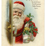 Vintage Christmas Image Santa At Door The Graphics Fairy