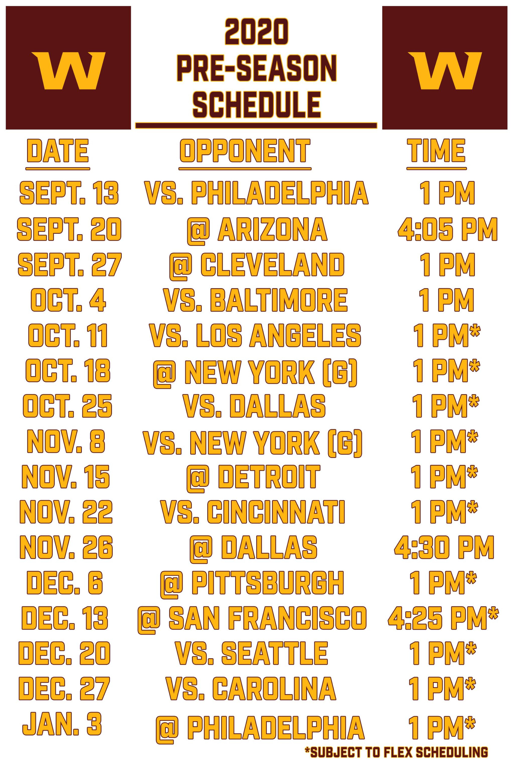 Washington Football Team Schedule 2023 Printable FreePrintable.me